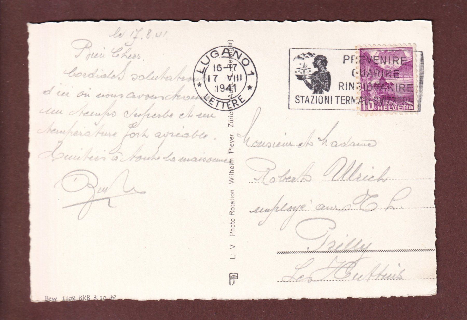 Cartoline postali: LUGANO - 1941 – Usato da Pully venduto da nicecards 1