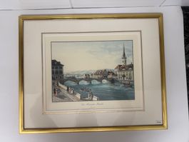 Bild Zürich Münsterbrücke Farblithografie Vergoldet 514