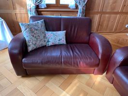 Leder-Garnitur Couch 3-Sitzer 2-Sitzer Sofa Bordeaux