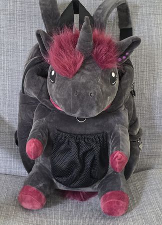 Einhorn Rucksack, Kuscheltier Rucksack, Grau/Rosa