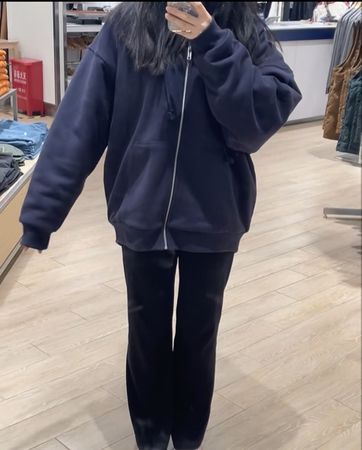 Brandy Melville Oversized Zip-Up Hoodie Navy Blue