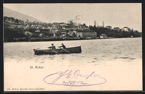 Cartes postales: St. Aubin, Blick zum Ort mit Ruderboot – D'occasion à Berlin par bartko-reher