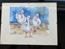 Watercolor painting of three geese