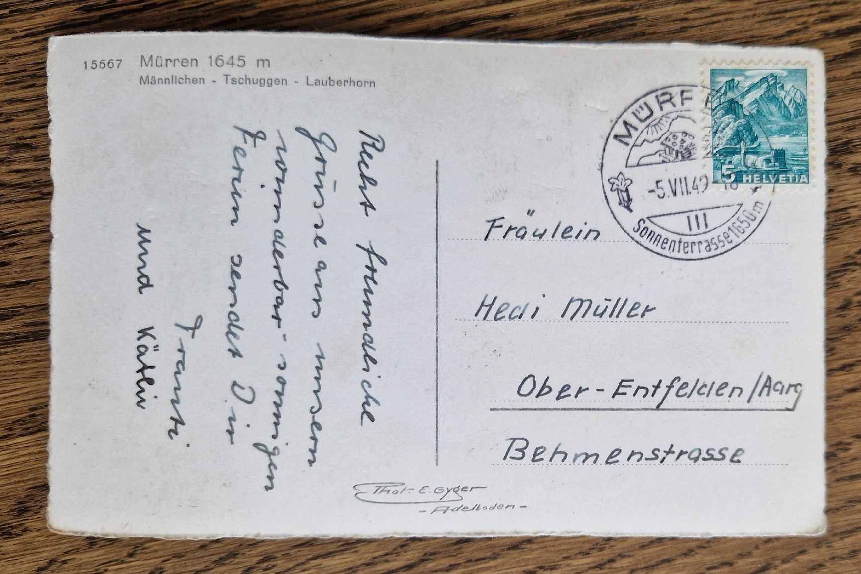 Ansichtskarten: Mürren 1949 – Gebraucht aus Ebikon von Donar50 1