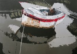 Tableau acrylique contemporain, bateau , barque, mer