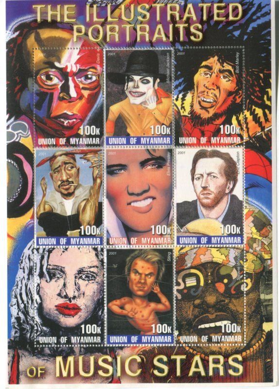 Alle Briefmarken: Block "Eric Clapton, Michael Jackson, Courtney Love, Sting" – Neu und originalverpackt aus Basel von Butsch5