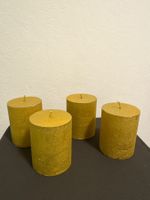 4 Goldene Stumpen Kerzen 9 cm