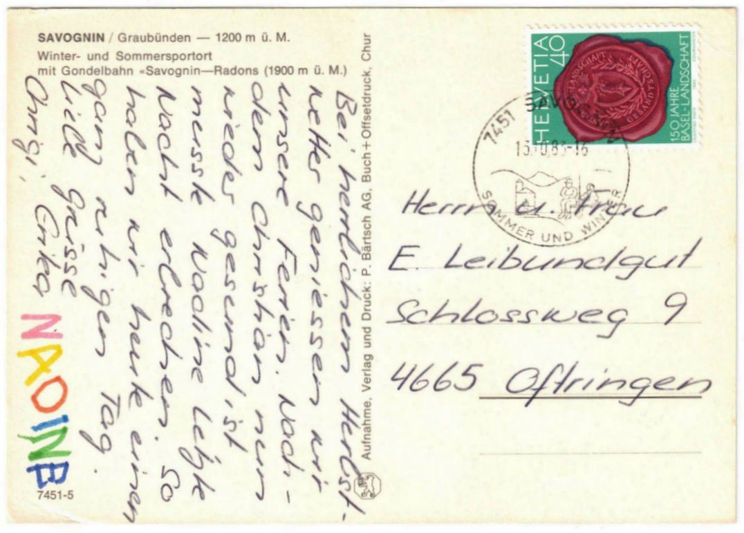 Cartoline postali: Savognin - Gondelbahn Radons – Usato da Binningen venduto da Mountainrider 1