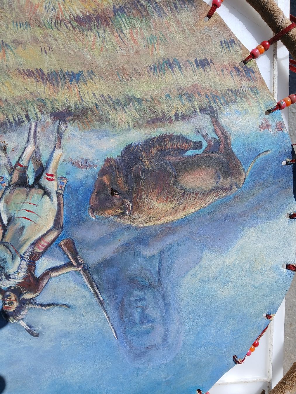 Tutte le decorazioni: Indianer Bison Wandkunst, Durchmesser ca. 40cm, Handarbeit – Usato da Wiler (Lötschen) venduto da AnRieder 3