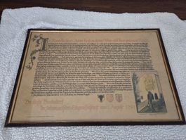 Abschrift: Antiker Bundesbrief von 1291 gerahmt,