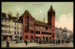 Basel, Rathaus mit Kaffeerösterei F. Ri