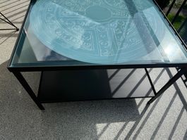 Metalltisch mit Glasplatte handgefertigt/türkis