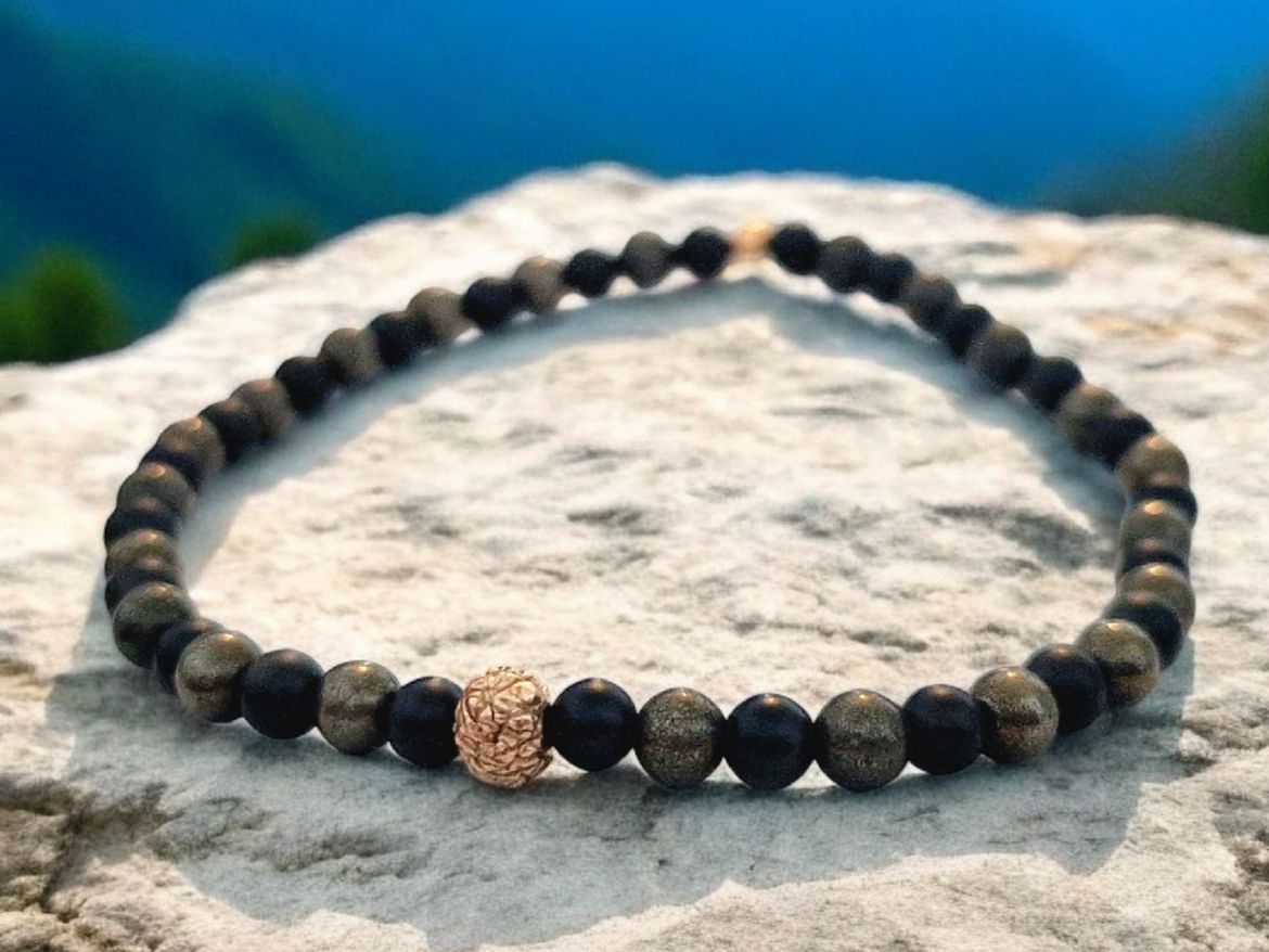 Bracciali & Braccialetti: Armband Schwarzer Turmalin,  Pyrit, Goldbronze – Nuovo e nell'imballaggio originale da Aarau venduto da Schmuckhoehle_MD