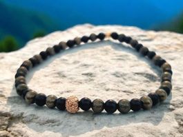 Armband Schwarzer Turmalin,  Pyrit, Goldbronze