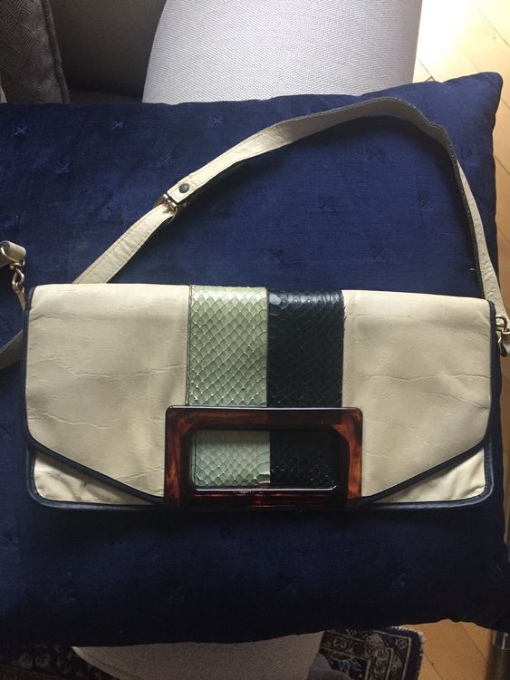 Sac à Main Vintage En Cuir Exotique (Type Lézard) - Marron - 25x18 Cm - Occasion