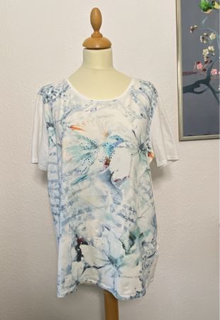 Charles Vögele Shirt Damen T-Shirt Gr. XL blau/weiss Kolibri