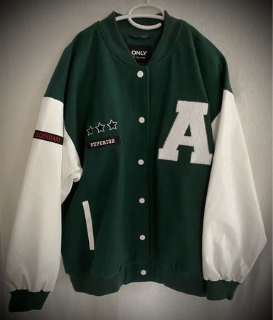 ONLY College Jacke, Gr. L, Dunkelgrün-Weiss, Top Zustand!