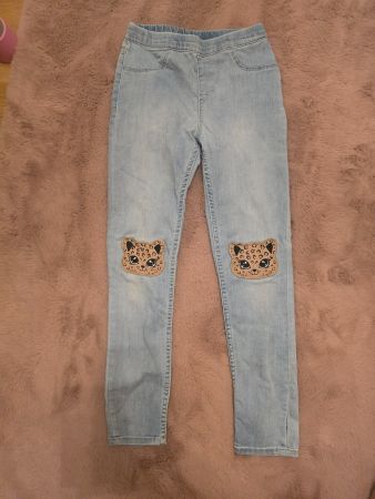 Jeans Leggings H&M hellblau mit Katzen-Applikation 134