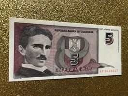 Belgrad 1994 - Jugoslawien - TESLA - Novih Dinara UNC