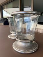 2 Vintage Glass Windlichter Metal Base