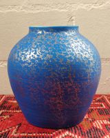 Blaue Blumenvase mit Goldmuster, ca 19cm hoch