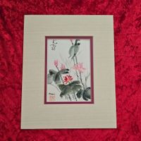 Original chinesische Tuschezeichnung / Lotus & Vogel