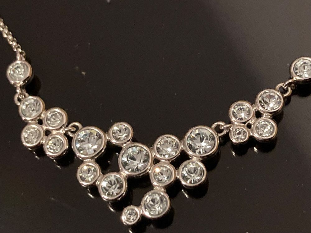 Collier Sautoir Vintage Perles Et Cristaux Beige Argenté - Créateur Français - 46-50 Cm