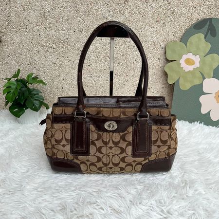 Coach Handtasche braun Monogram Canvas Leder L 31cm H 20cm