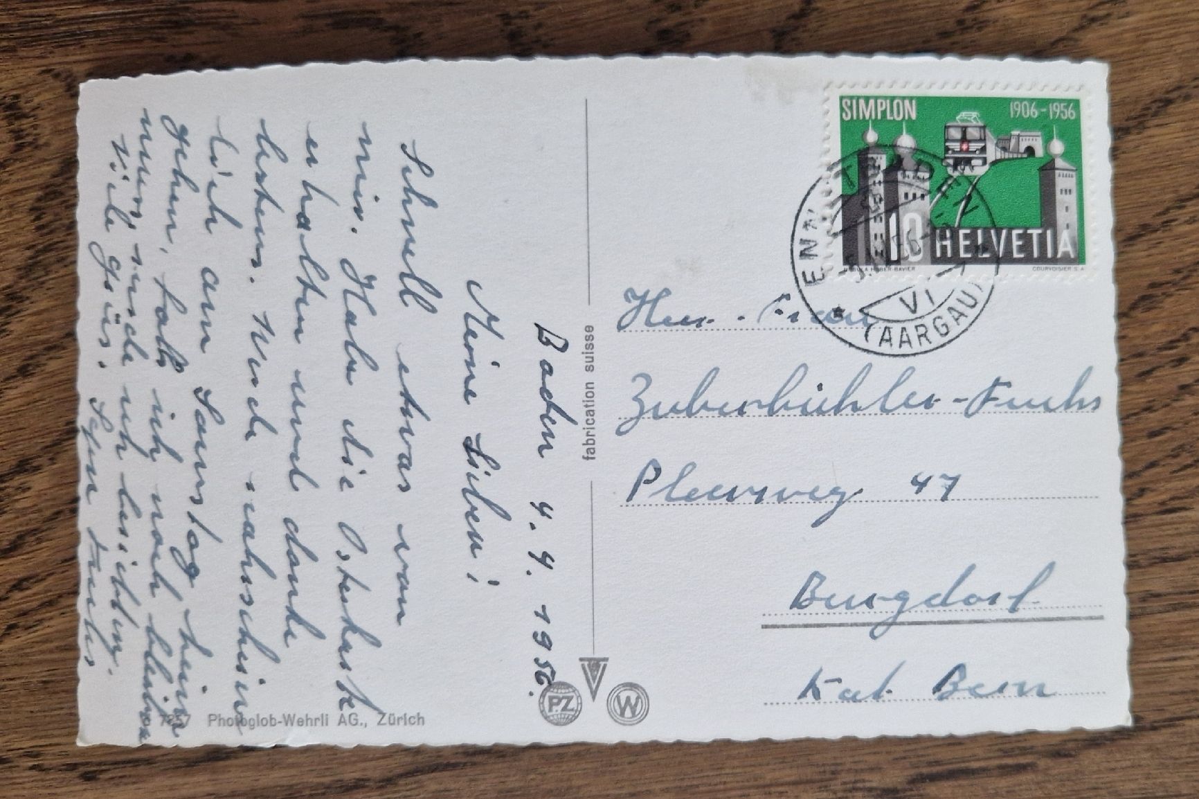 Cartoline postali: Hotel Schiff, Baden 1956 – Usato da Ebikon venduto da Donar50 1