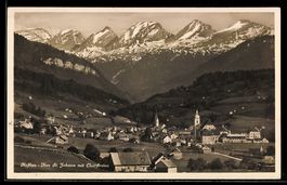 AK Neu St. Johann, Panorama mit Churfirsten, Gasthaus und Pe