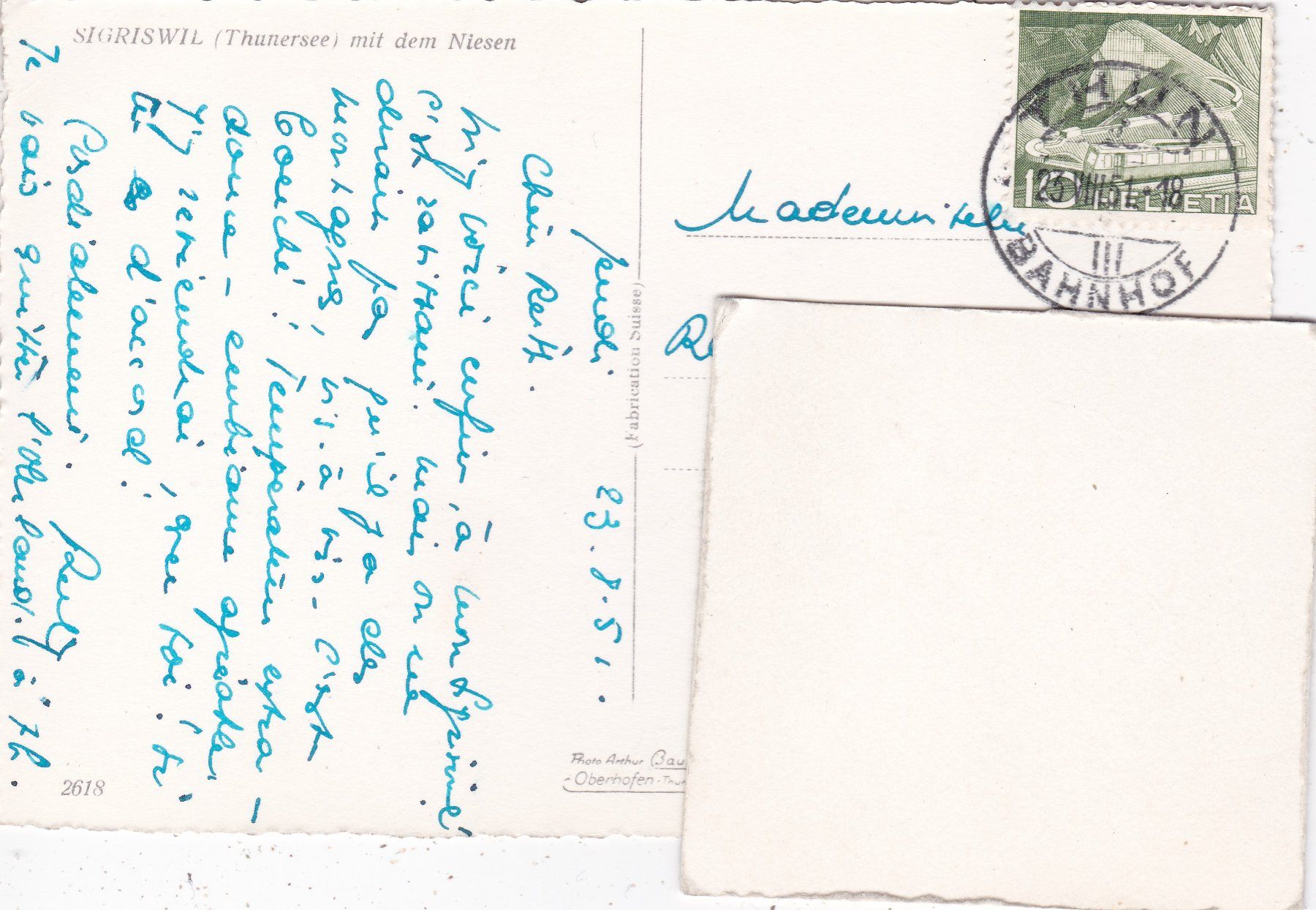 Cartoline postali: Sigriswil mit dem Niesen 1951 – Usato da Herisau venduto da Lisegrat2008 1