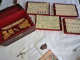 Mahjong-Set, Lederkassette, ANTIK ca.1920 Sammlerstück!