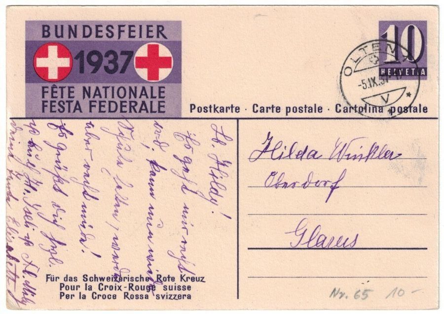 Ansichtskarten: Bundesfeier 1937, gelaufen 1937 – Gebraucht aus Frauenfeld von POML 1