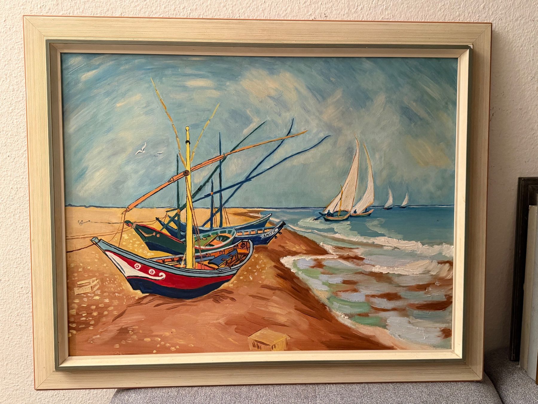 Gemälde: Ölgemälde Boote am Strand mit Segelschiffen – Gebraucht aus Basel von PAUL_ART