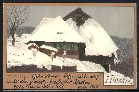 Cartoline postali: Steindruck-AK Wald Heil, verschneites Ha – Usato da Berlin venduto da bartko-reher
