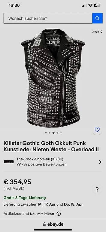 Gilet & Giacche: Nieten-Kunstlederweste von Killstar, unisex – Nuovo (secondo la descrizione) da Reinach BL venduto da mar_9yy7 4