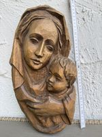 Vintage Madonna-Statue mit Jesuskind, handgeschnitzte Holzsk