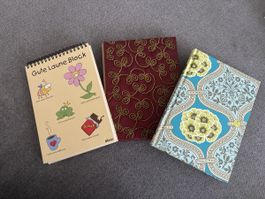 3x neue Notizbücher mit verschiedenen Designs