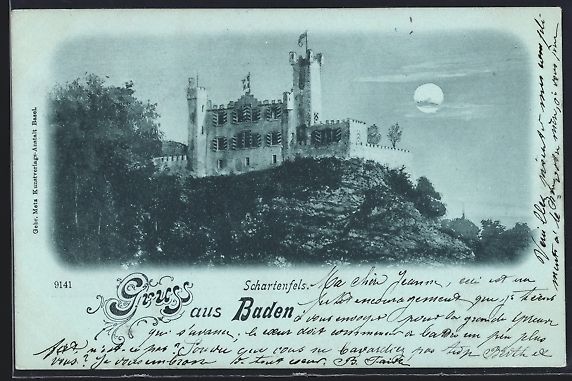 Cartoline postali: Mondschein-AK Baden, Burg Schartenfels – Usato da Berlin venduto da bartko-reher