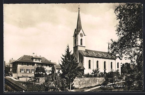 Cartoline postali: AK Stetten, Ortspartie mit Kirche – Usato da Berlin venduto da bartko-reher
