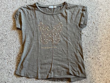 Mädchen T-Shirt braun Grösse 128-134 Schmetterling Print