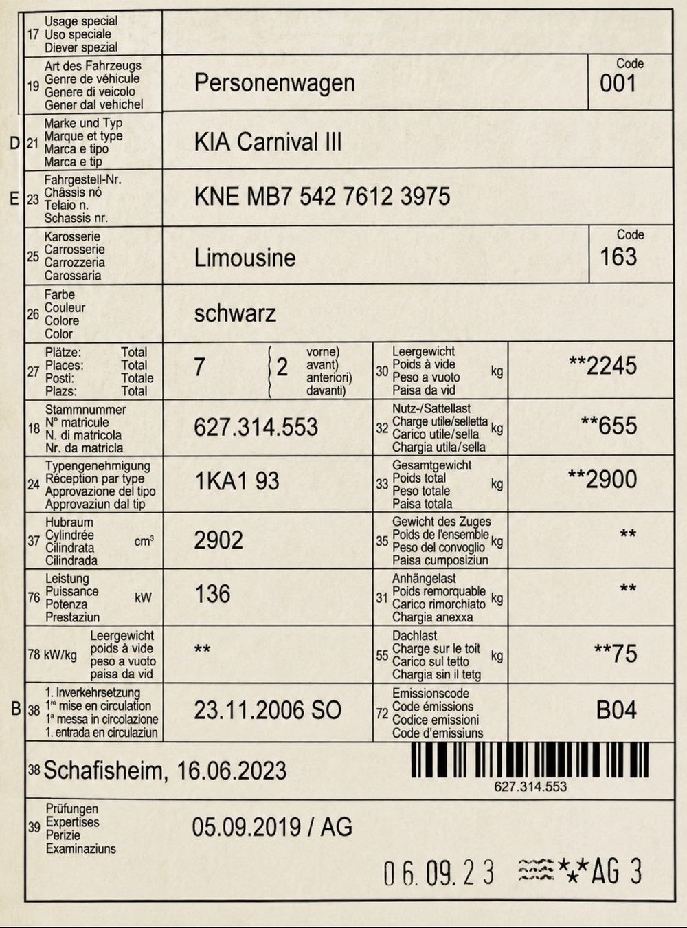 Kia Autos: Kia Carnival lll ab MFK 2023 mit 6 Sitzen – D'occasion à Winterthur par viv_7mm8 9