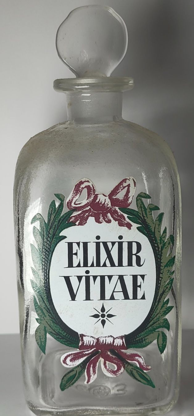 Accessori da laboratorio: ELIXIR VITAE Glasflasche Apotheke 0,5L Vintage 19cm – Usato da Monthey venduto da 19_karen_84