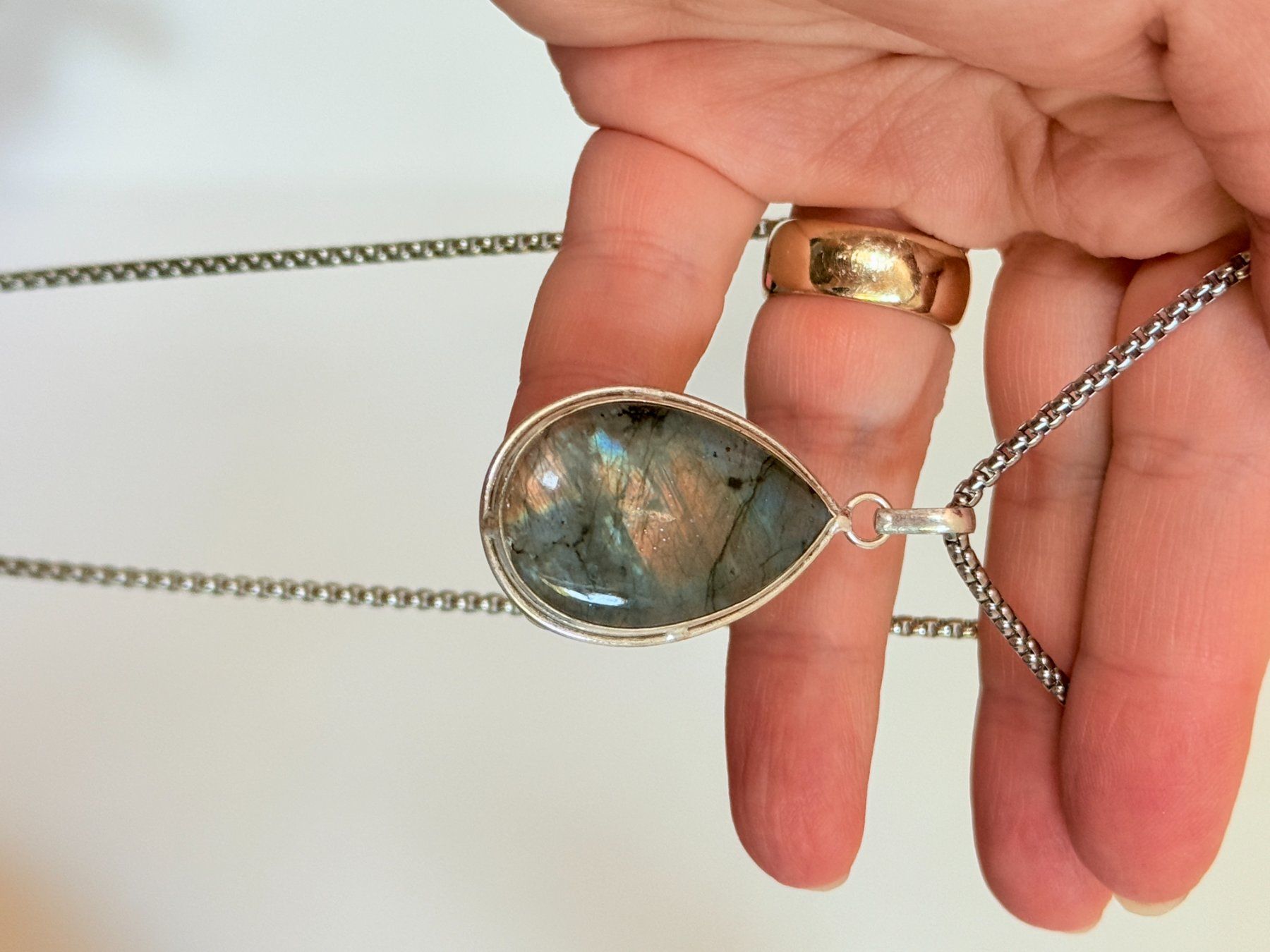 Catenine: Pendentif Labradorite Goutte & Chaîne - Parfait ... – Nuovo e nell'imballaggio originale da Genève venduto da AWWA 6