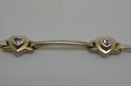 Bracelet argent 925 avec 5 zirconias roses 9.9 grammes