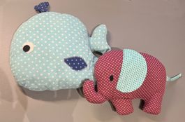 Stofftiere Wal und Elefant Set gebraucht
