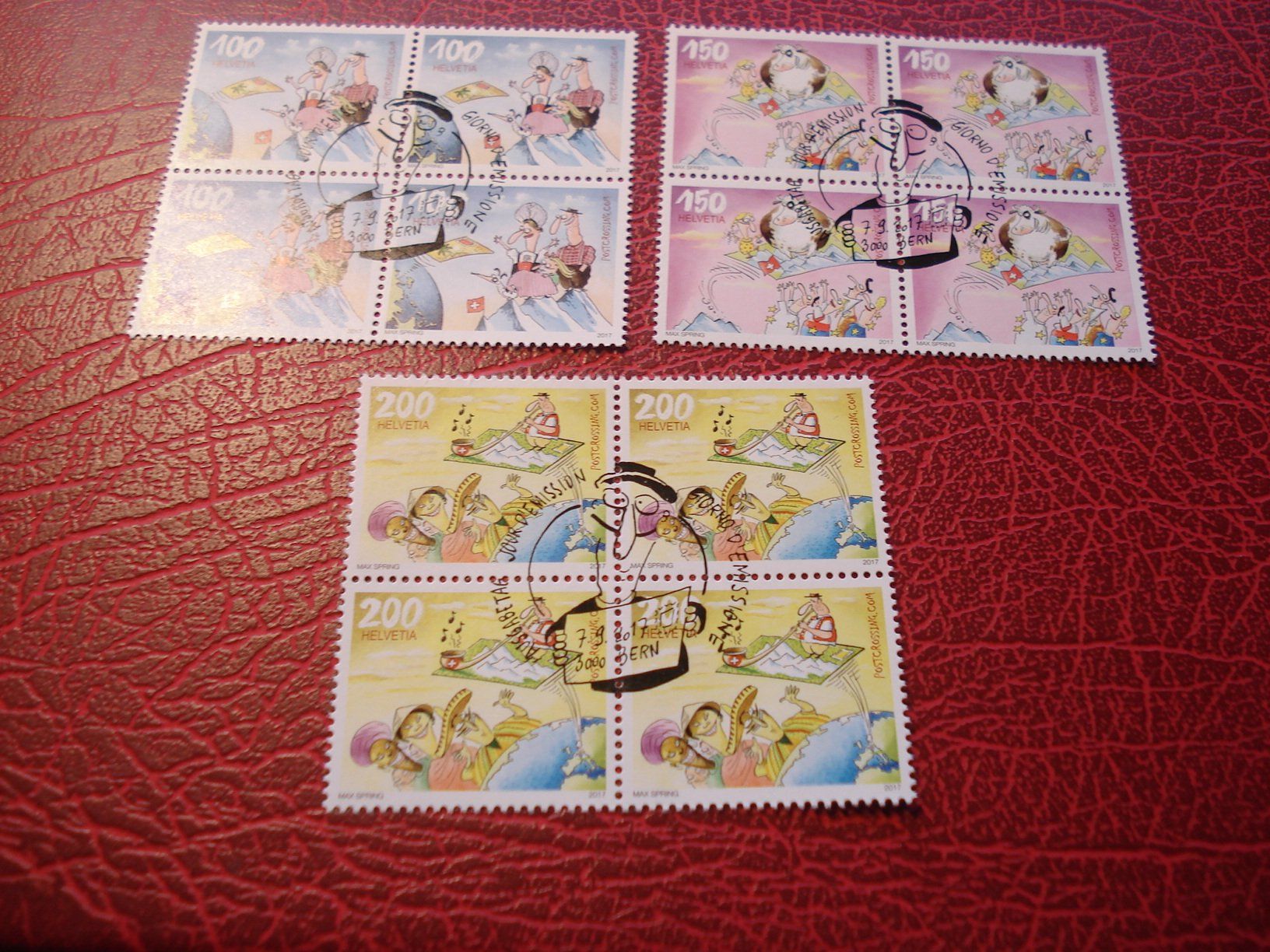 Tutti i francobolli: Satz Comic Postcrossing, 2017, FDC + Lose 4erblock ET-o – Usato da Niederwil AG venduto da morostahu