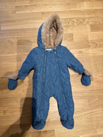 Baby Schneeanzug blau mit Kapuze und Handschuhen
