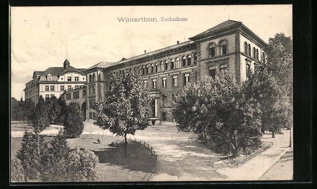 Cartoline postali: AK Winterthur, Technikum mit Park, 1909 – Usato da Berlin venduto da bartko-reher