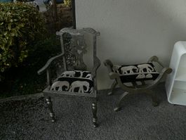 Orientalischer Stuhl & Hocker Silberfarben